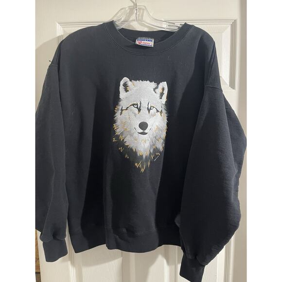 Hanes Other - Vintage Wolf Mens Sweatshirt Black Size L Pullover 90s Howl
